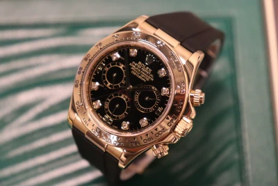 Rolex Cosmograph Daytona 18K Yellow Gold Black Diamond Dial Boxed Circa 2007