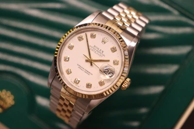 Rolex Datejust 36MM White Diamond Dial 16233 Steel & 18K Yelllow Gold Boxed