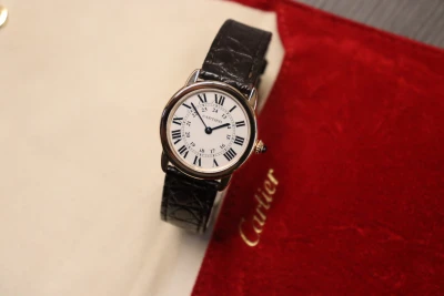 Cartier Ronde 18K Rose Gold Brown Leather Strap W6701007 Boxed Circa 2008