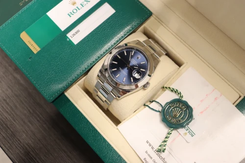 Rolex DateJust 41 Stainless Steel Blue Baton Dial 126300 2018 Full Set