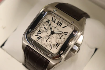 Cartier Santos XL100 Chronograph Steel Aftermarket Rubber Box & Paper Circa 2010