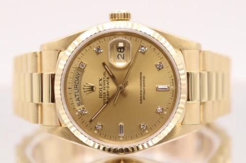 Rolex Day-Date 18038 36mm 18K Yellow Gold Diamond Dial Presidential B&P 1987