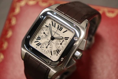 Cartier Santos XL100 Chronograph Steel Aftermarket Rubber Box & Paper Circa 2010