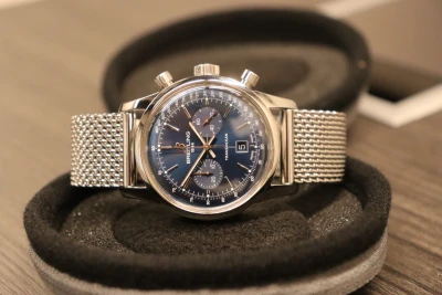 Breitling Chronograph Blue Dial Stainless Steel A41310 Mesh Bracelet Circa 2010