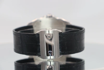 Cartier Santos 100XL Stainless Steel White Dial Black Leather 2656 B&P 2010
