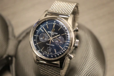 Breitling Chronograph Blue Dial Stainless Steel A41310 Mesh Bracelet Circa 2010
