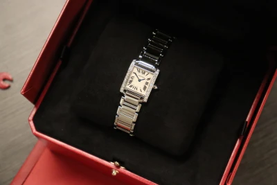 Cartier Tank Française 28MM White Dial Stainless Steel 2384 AM Diamond Boxed