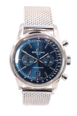 Breitling Chronograph Blue Dial Stainless Steel A41310 Mesh Bracelet Circa 2010