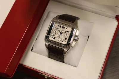 Cartier Santos XL100 Chronograph Steel Aftermarket Rubber Box & Paper Circa 2010