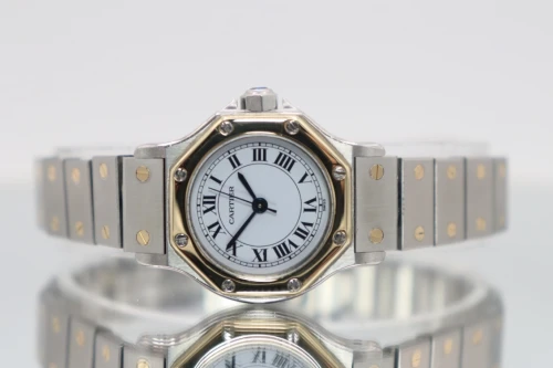 Cartier Santos Octagon 18K Yellow Gold & Steel 0907 Circa 1990 Boxed