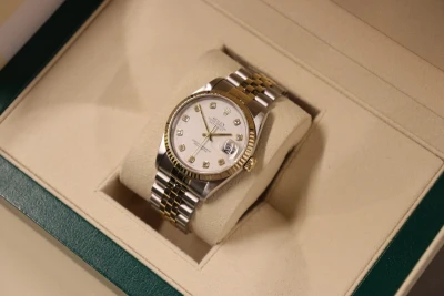 Rolex Datejust 36MM White Diamond Dial 16233 Steel & 18K Yelllow Gold Boxed