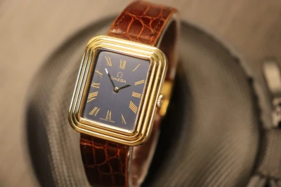 Omega De Ville 27mm Yellow Gold Blue Dial Manual Wind Vintage 1975 Ref 511.90081