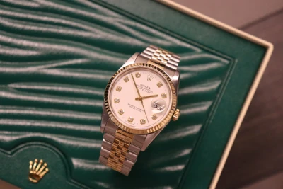 Rolex Datejust 36MM White Diamond Dial 16233 Steel & 18K Yelllow Gold Boxed