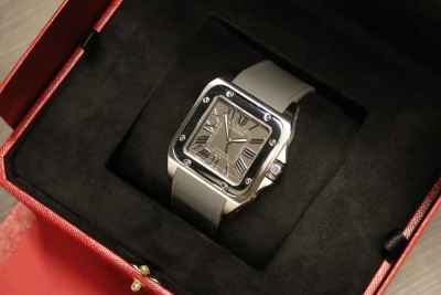 Cartier Santos 100XL 2656 Grey Dial Kings Road Edition 2010 B&P Rubber Strap
