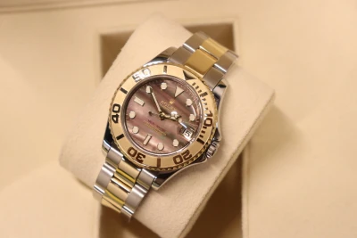 Rolex Yacht-Master 35MM Steel & 18K Yellow Gold Tahitian MOP 168623 Boxed