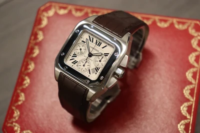 Cartier Santos XL100 Chronograph Steel Aftermarket Rubber Box & Paper Circa 2010