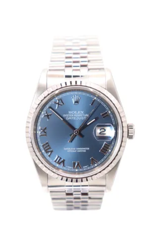 Rolex Datejust 36mm Stainless Steel Blue Roman Dial Jubilee 16220 B&P 1996