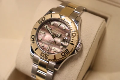 Rolex Yacht-Master 35MM Steel & 18K Yellow Gold Tahitian MOP 168623 Boxed
