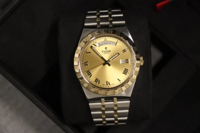 Tudor Royal 18K Yellow Gold & Steel Champagne Roman Dial 28603 B&P 2021