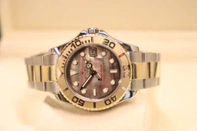 Rolex Yacht-Master 35MM Steel & 18K Yellow Gold Tahitian MOP 168623 Boxed