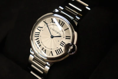 Cartier Ballon Bleiu Stainless Steel White Dial 36mm Quartz 3005 2010 B&P