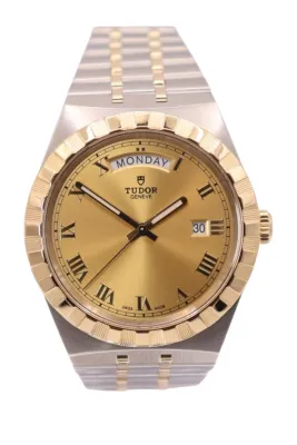 Tudor Royal 18K Yellow Gold & Steel Champagne Roman Dial 28603 B&P 2021