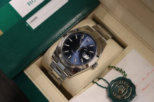 Rolex DateJust 41 Stainless Steel Blue Baton Dial 126300 2018 Full Set