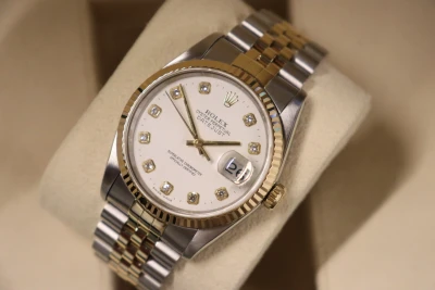 Rolex Datejust 36MM White Diamond Dial 16233 Steel & 18K Yelllow Gold Boxed