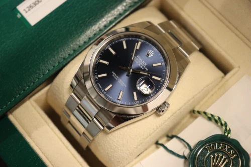 Rolex DateJust 41 Stainless Steel Blue Baton Dial 126300 2018 Full Set