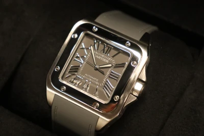 Cartier Santos 100XL 2656 Grey Dial Kings Road Edition 2010 B&P Rubber Strap