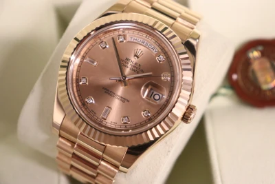 Rolex Day-Date II 18K Rose Gold Diamond 218235 Presidential Bracelet B&P 2012
